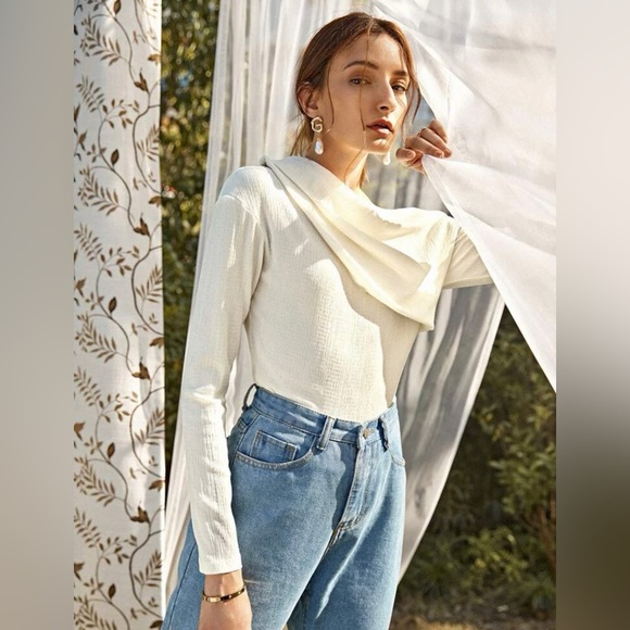 New Solid Asymmetrical Neck Tee - Picture 5 of 5